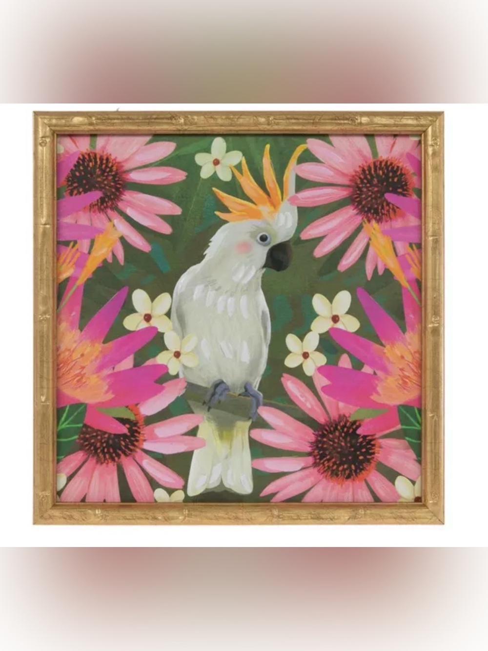 Cockatoo Bird Wall Art Print in White and Yellow